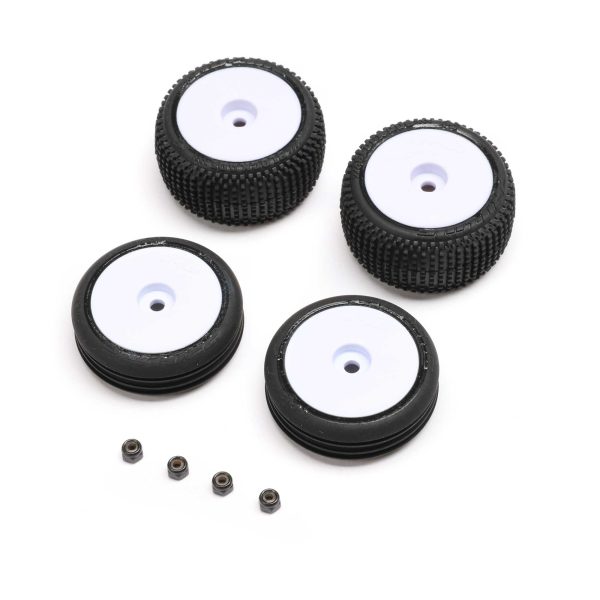 Losi Tires & Wheels Mounted, White - Micro-B